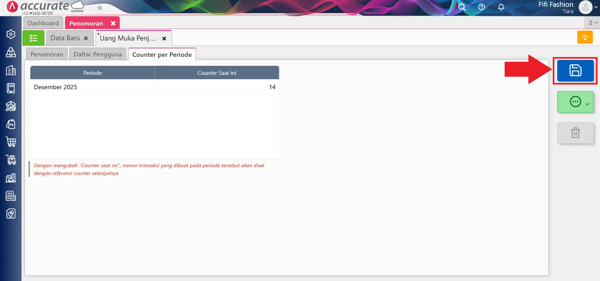 Mengatur counter penomoran transaksi